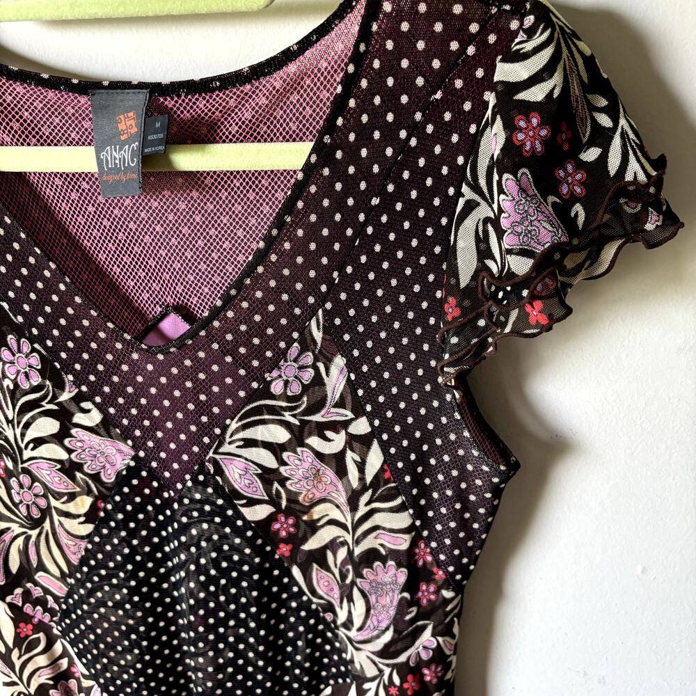 ANAC by Kimi Black Pink Floral Polka Dot Midi Dress Sz M - Picture 4 of 12